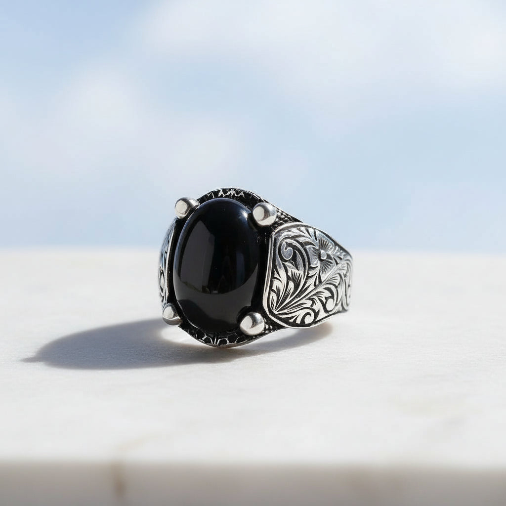 Zilveren Heren Ring Met Onyx