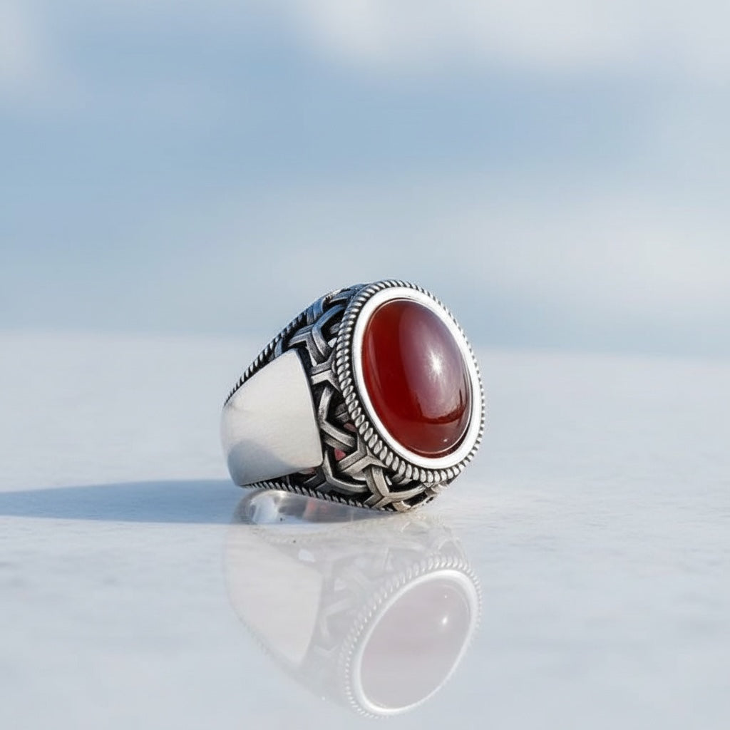 Zilveren Heren Ring Met Agaat Steen