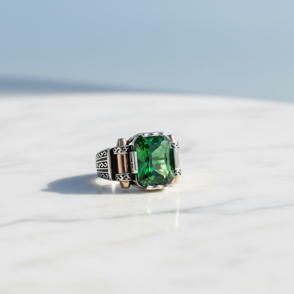Herenring met Groene Zirkonia – 925 Sterling Zilver