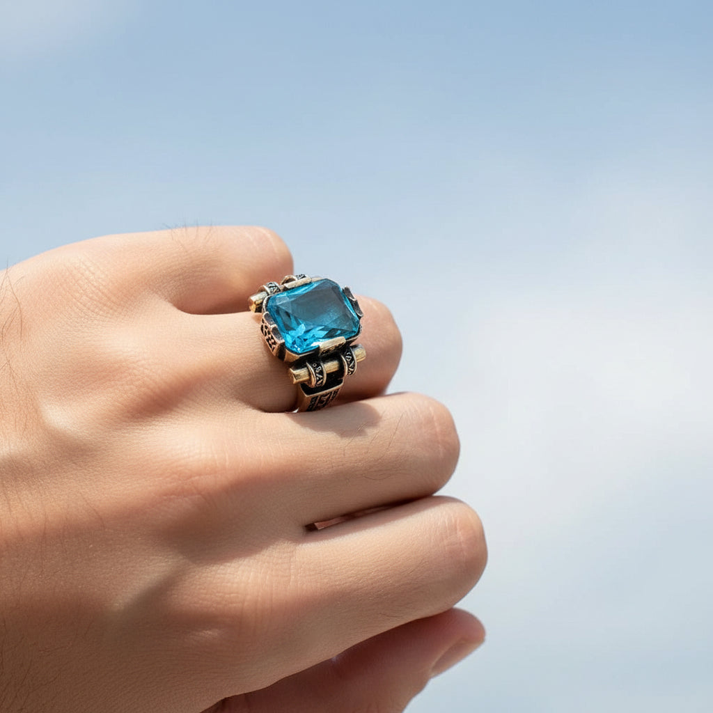 Herenring Met Blauwe Steen CLMR0162