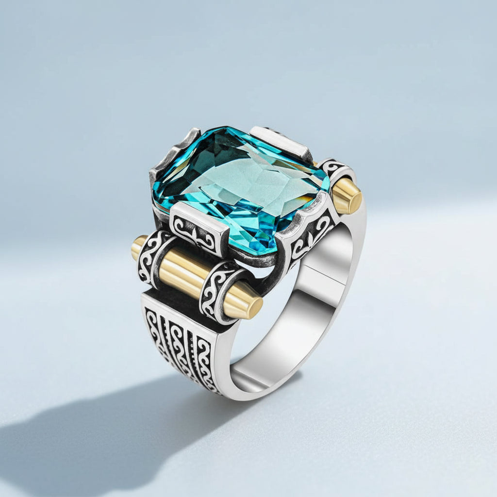 Herenring Met Blauwe Steen CLMR0162