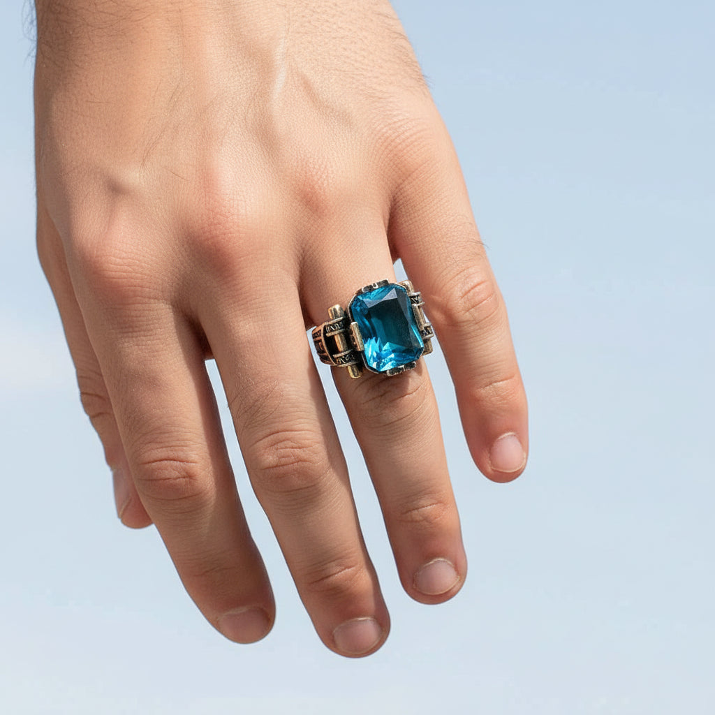Herenring Met Blauwe Steen CLMR0162