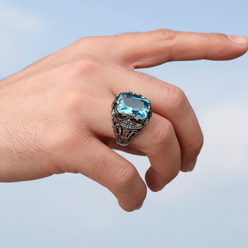 Herenring Met Blauwe Steen CLMR0221