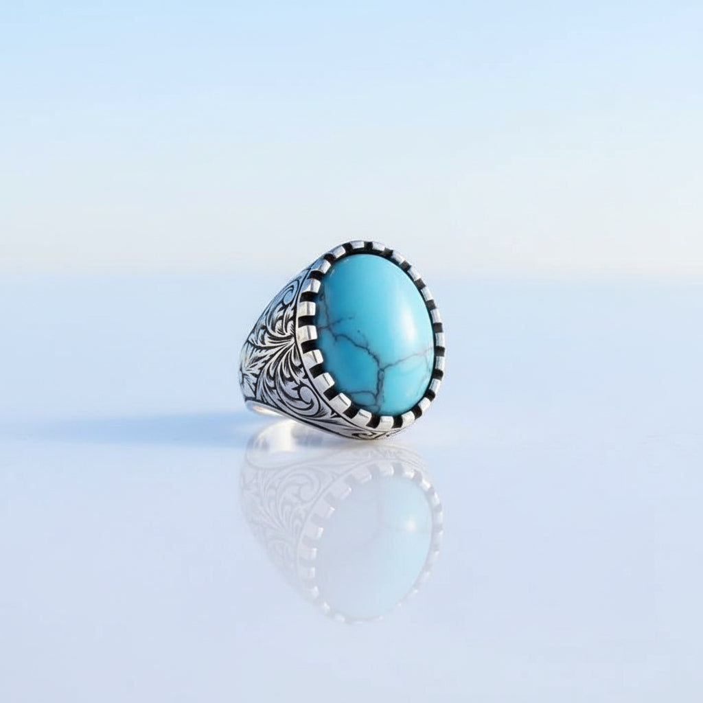 925 Sterling Zilveren Herenring met Turquoise Steen