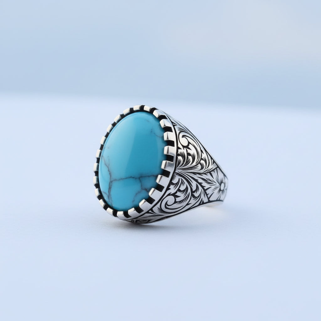 925 Sterling Zilveren Herenring met Turquoise Steen