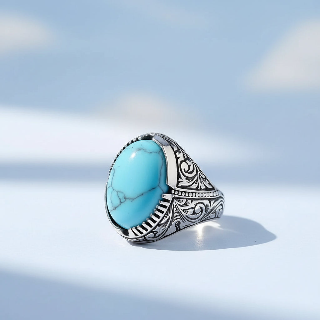 925 Sterling Zilveren Herenring met Turquoise Steen