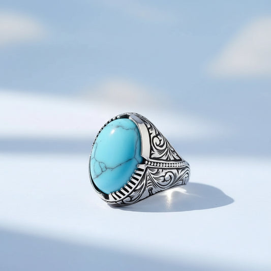925 Sterling Zilveren Herenring met Turquoise Steen