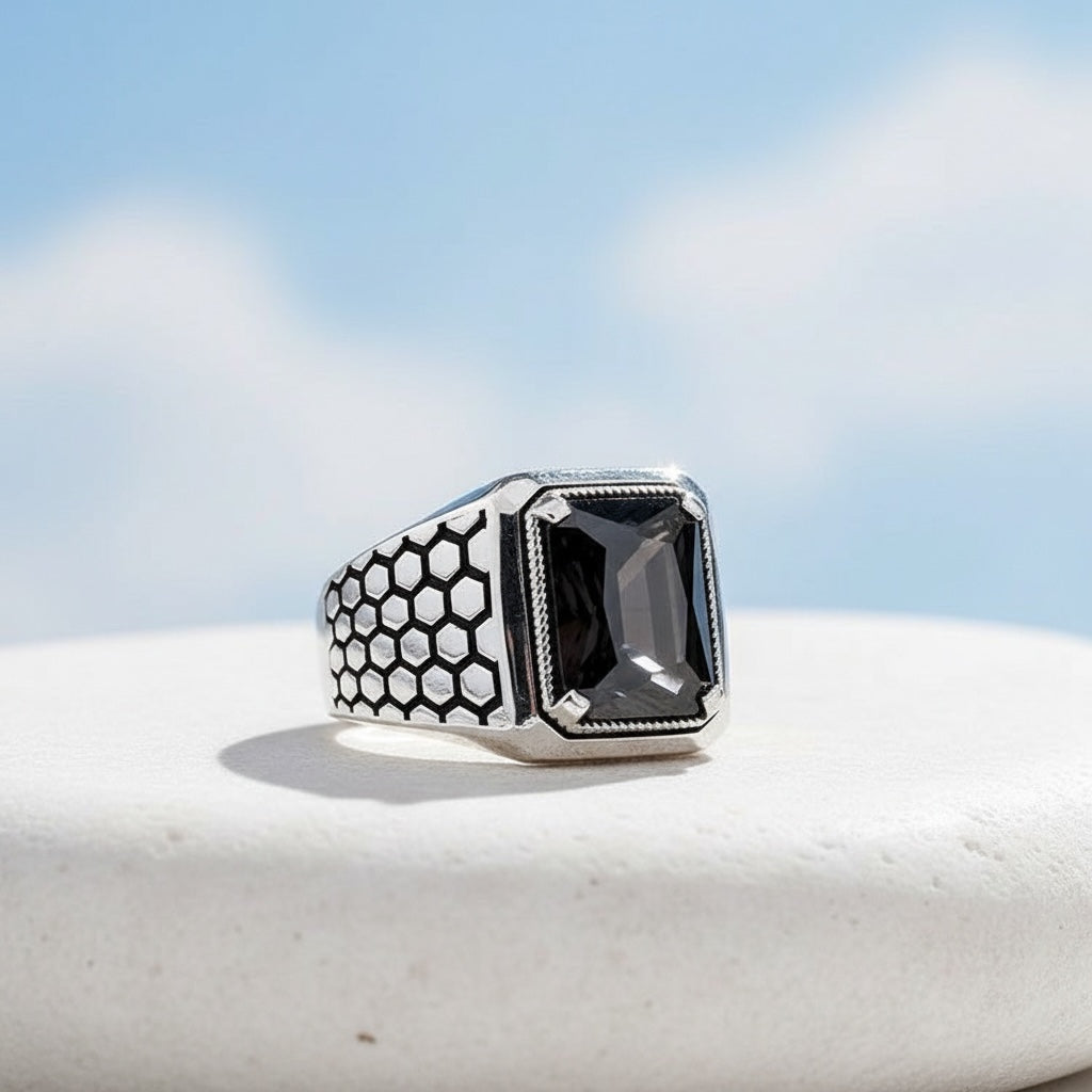 925 Sterling Zilveren Ring met Zwarte Zirconia Steen