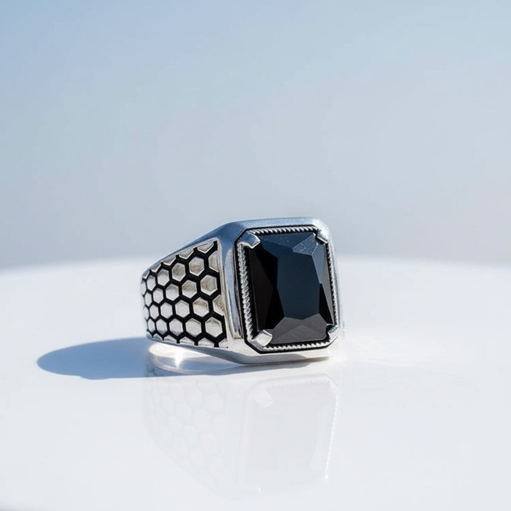 925 Sterling Zilveren Ring met Zwarte Zirconia Steen