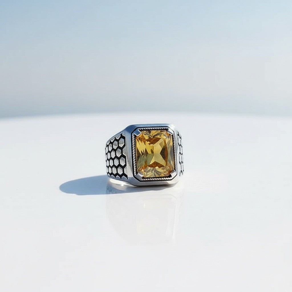 925 Sterling Zilveren Ring met Gele Zirconia Steen