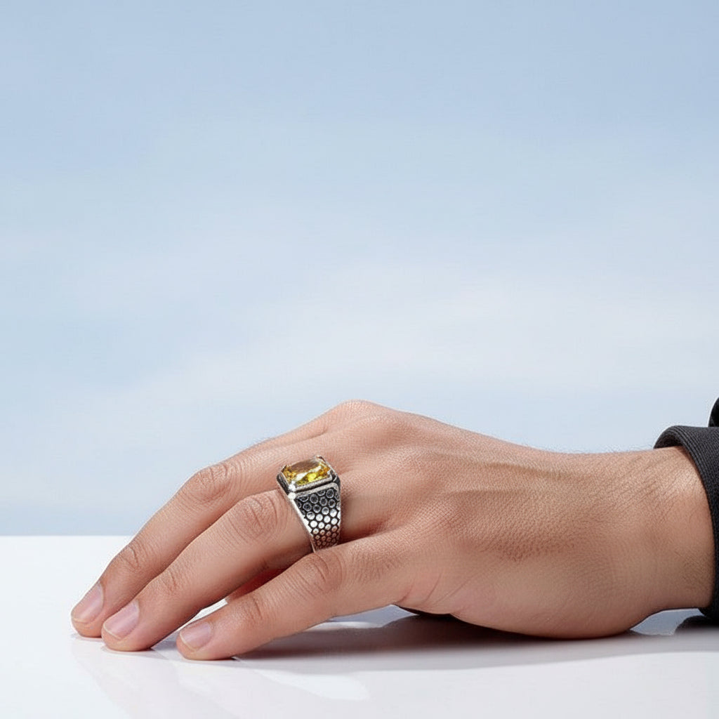 925 Sterling Zilveren Ring met Gele Zirconia Steen