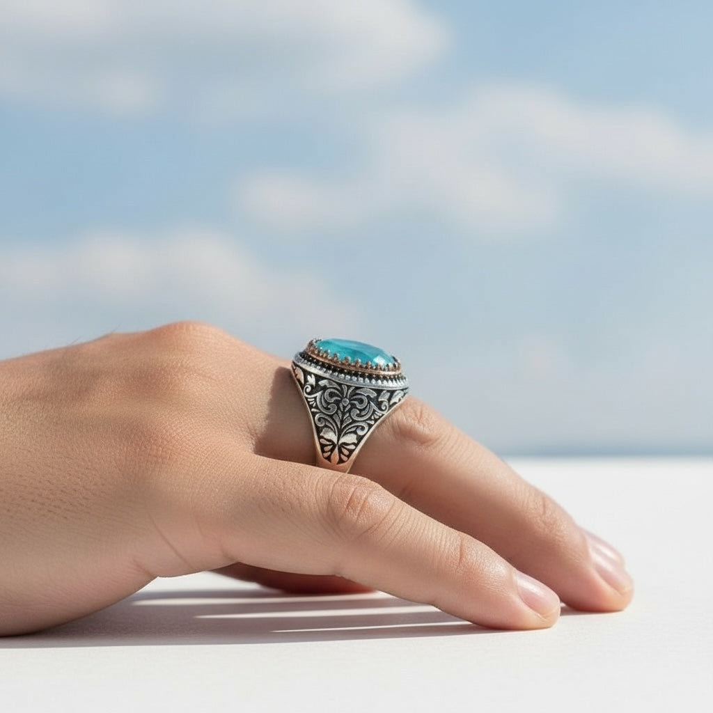 Herenring met Paraiba Steen – 925 Sterling Zilver