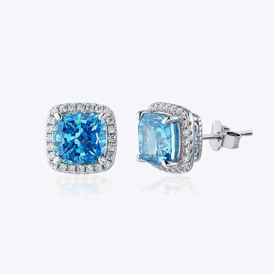 Zilveren luxe oorbellen met blauwe en witte zirconia's DMNK010