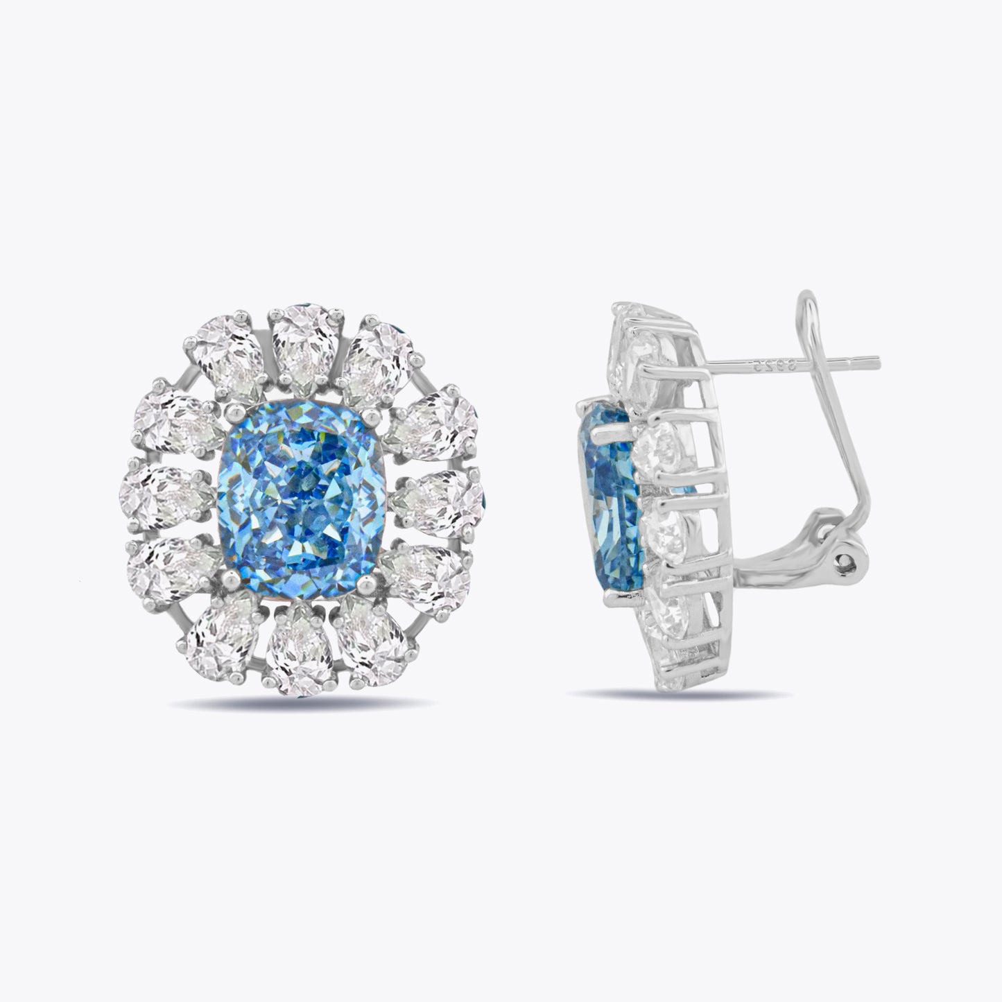 Boucles d'oreilles de luxe en argent avec DMNK011 de la zircone bleue et blanche