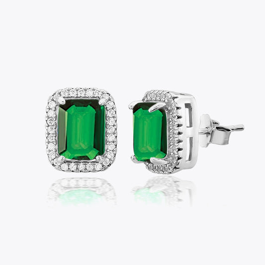 Zilveren luxe oorbellen met groene en witte zirconia's DMNK014