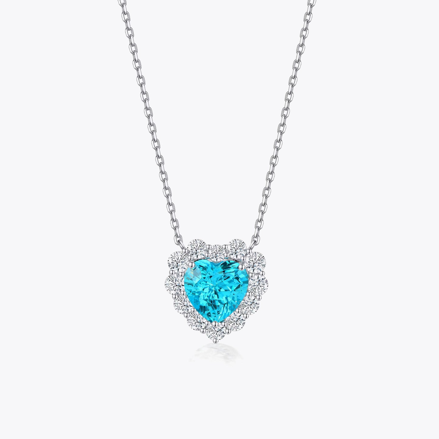 925 Sterling Silber Halskette mit blauem Herzens -zirkaler Zirkon