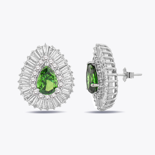 Zilveren luxe oorbellen met groene en witte zirconia's DMNKS002-E