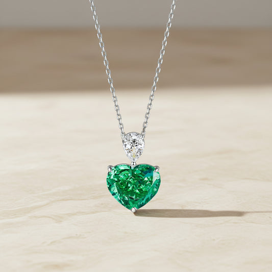 Hartvormige Groene Zirkonia 925 Sterling Zilveren Ketting