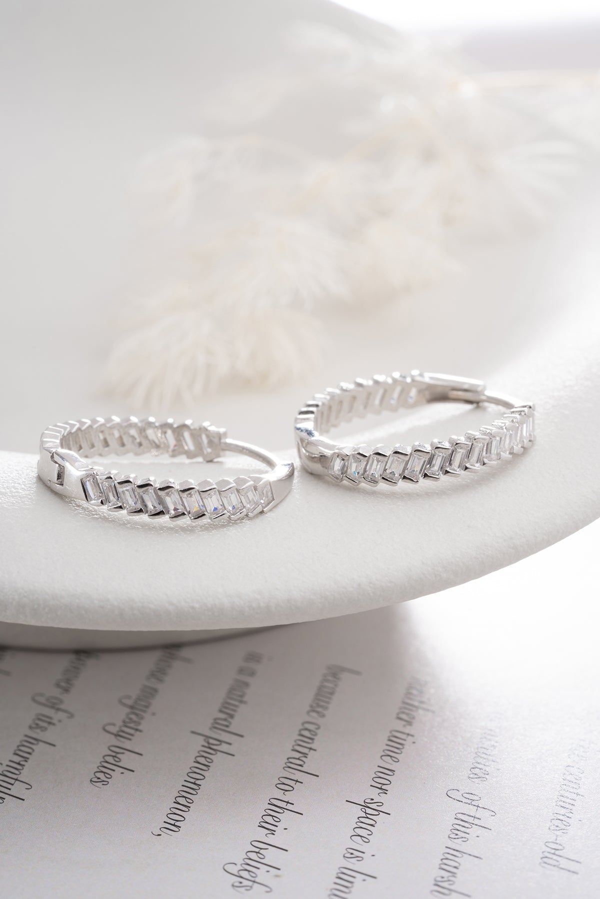 925 Sterling Zilveren Hoepeloorbellen met Baguette Stenen