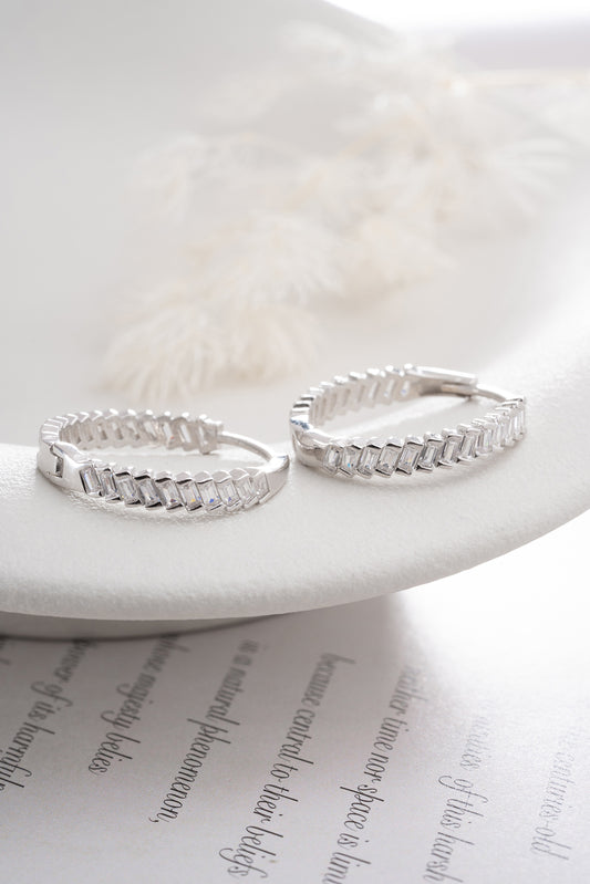 925 Sterling Zilveren Hoepeloorbellen met Baguette Stenen