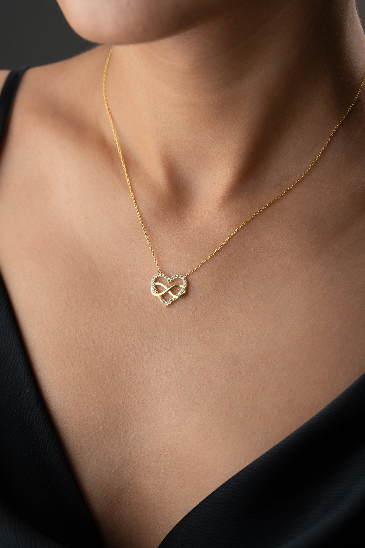 Hart & Oneindigheid Ketting - 925 Zilver Verguld