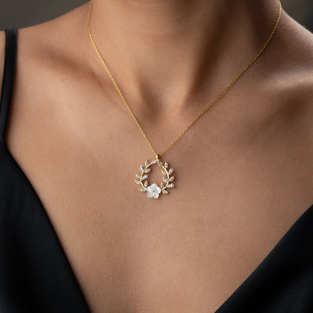 Zirkonia Bloemen Ketting - 925 Zilver Verguld