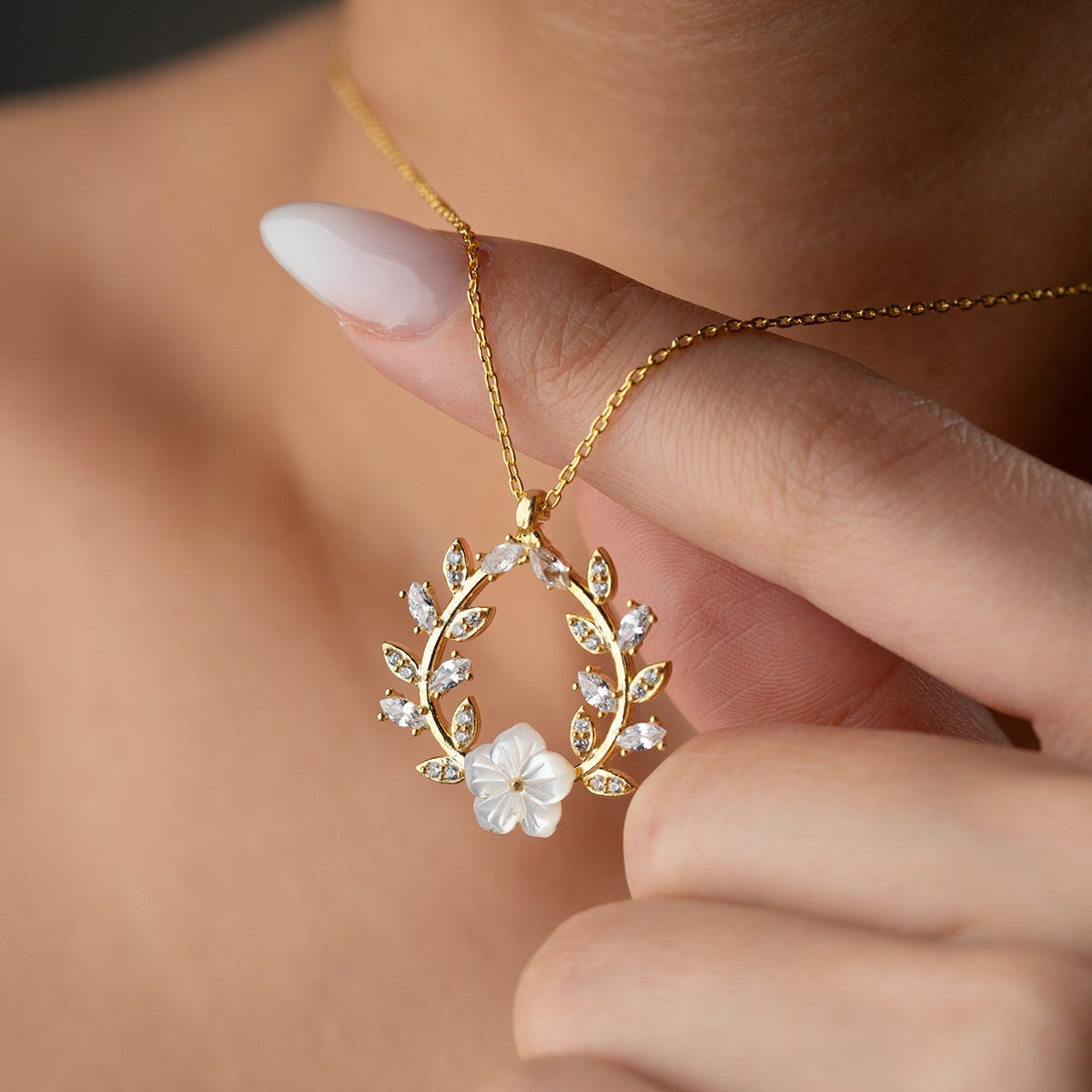 Zirkonia Bloemen Ketting - 925 Zilver Verguld