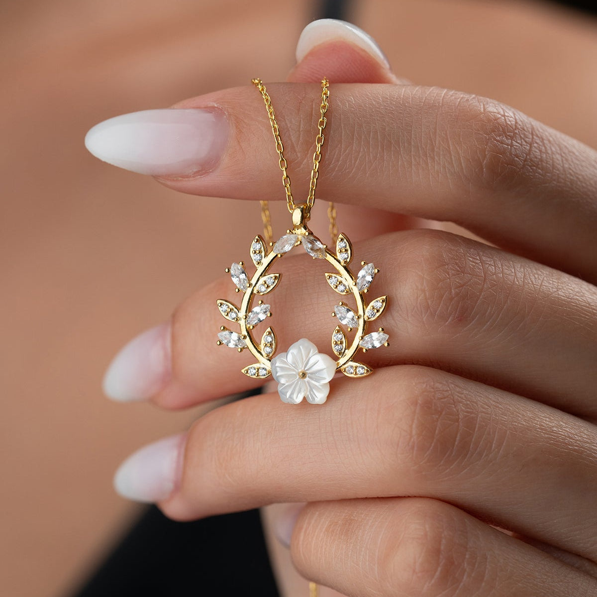 Zirkonia Bloemen Ketting - 925 Zilver Verguld
