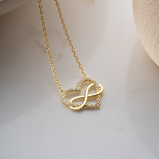 Hart & Oneindigheid Ketting - 925 Zilver Verguld