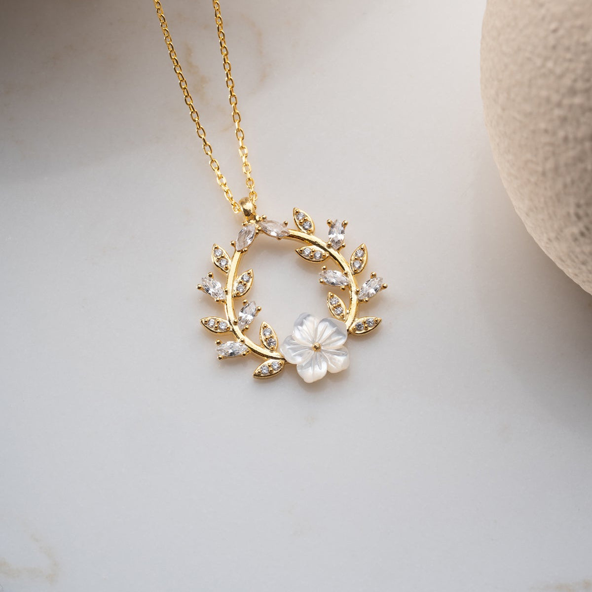 Zirkonia Bloemen Ketting - 925 Zilver Verguld
