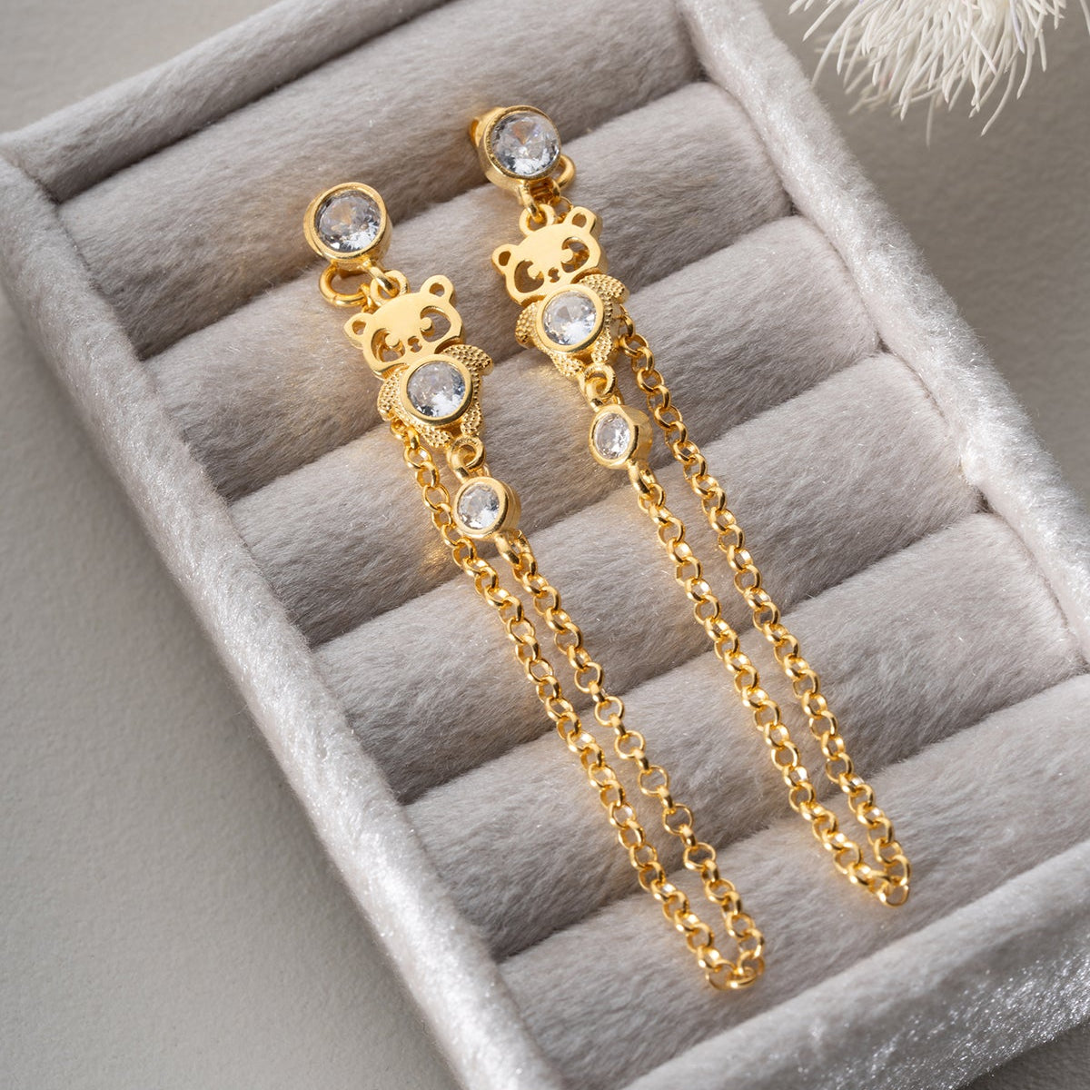 Hangende Panda Oorbellen met Ketting - 925 Zilver