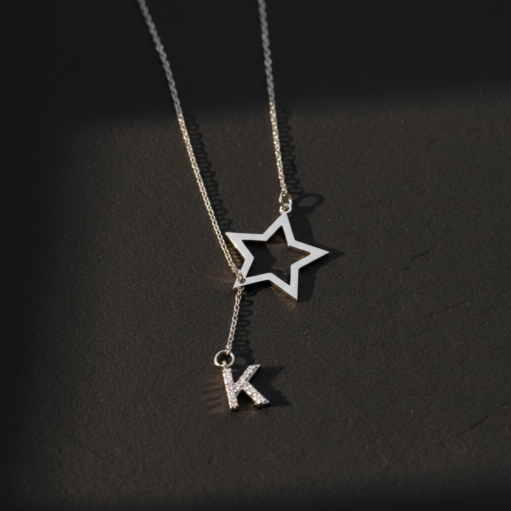 Starry Initial Ster & Letter Zilveren Ketting