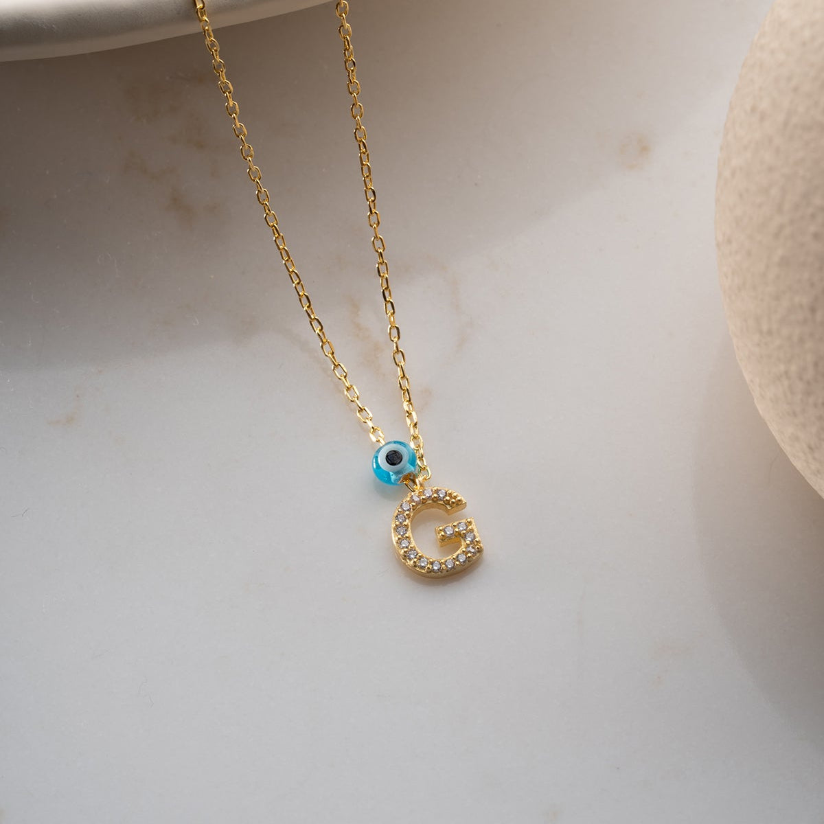 Evil Eye Initial Letter Zilveren Ketting