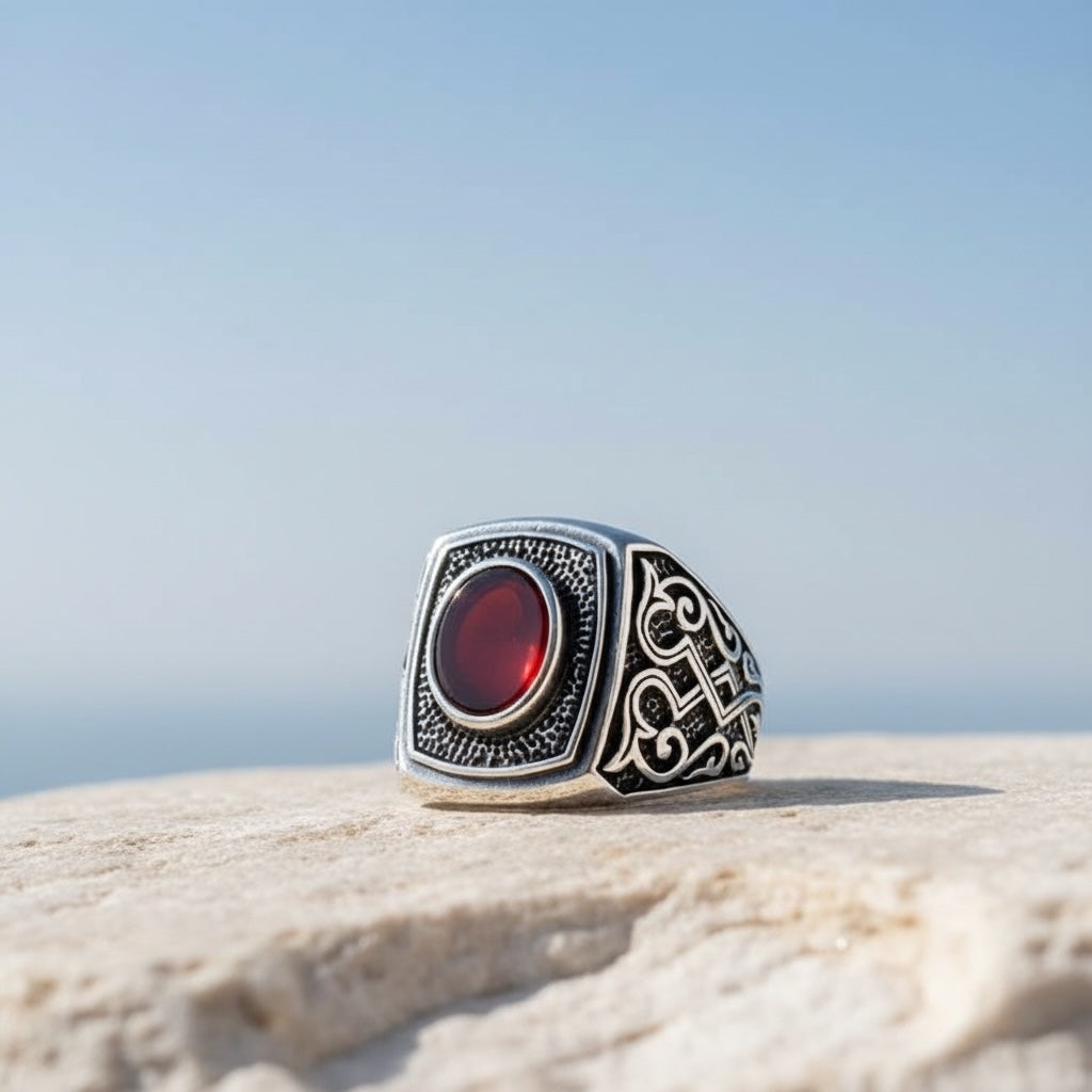 Zilveren Heren Ring Met Agaat Steen