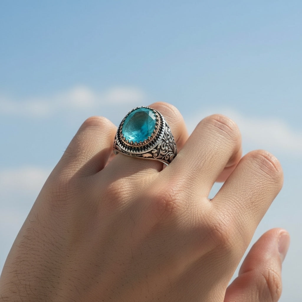 Herenring met Paraiba Steen – 925 Sterling Zilver