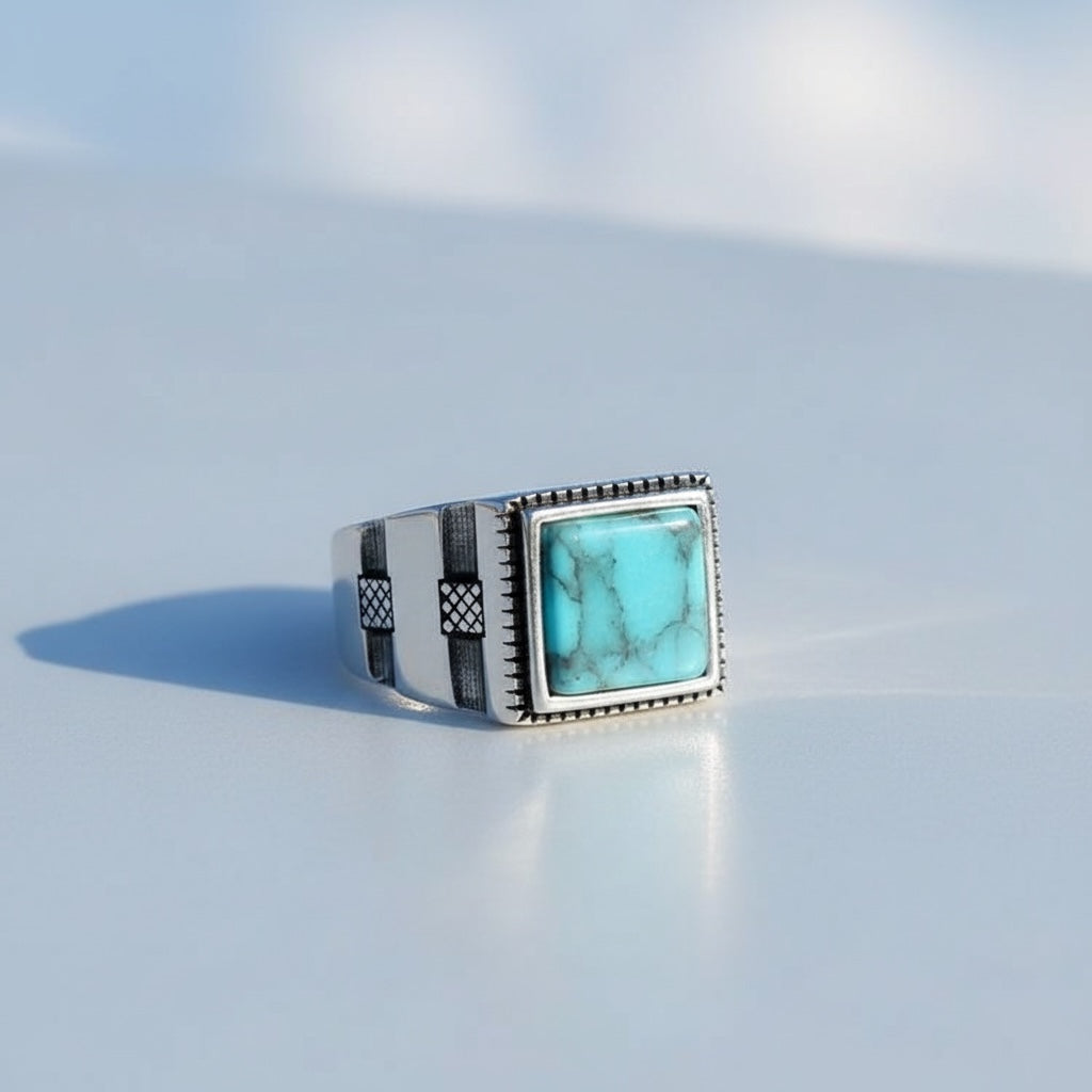 925 Sterling Zilveren Herenring met Turquoise Steen