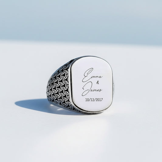 925 Sterling Zilveren Herenring met Eigen Naam Gravure -2