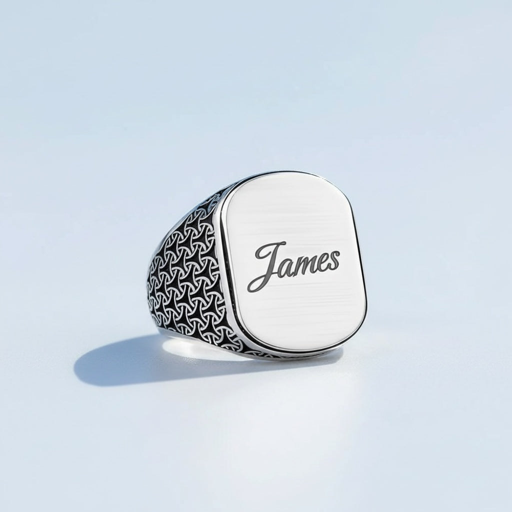 925 Sterling Zilveren Herenring met Eigen Naam Gravure