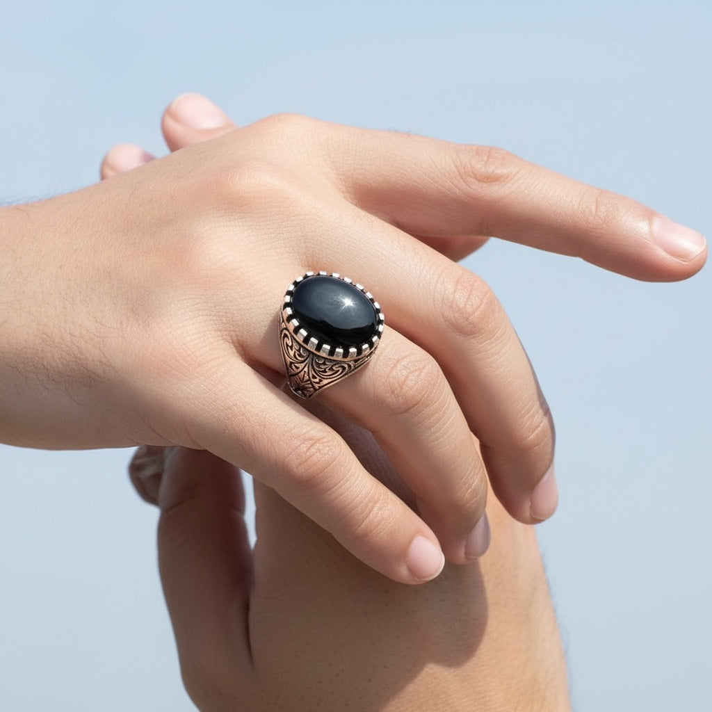 Zilveren Heren Ring Met Onyx