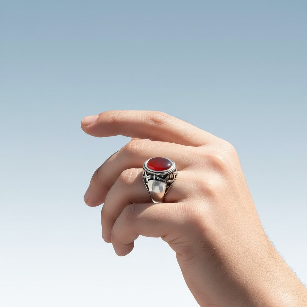 Zilveren Heren Ring Met Agaat Steen