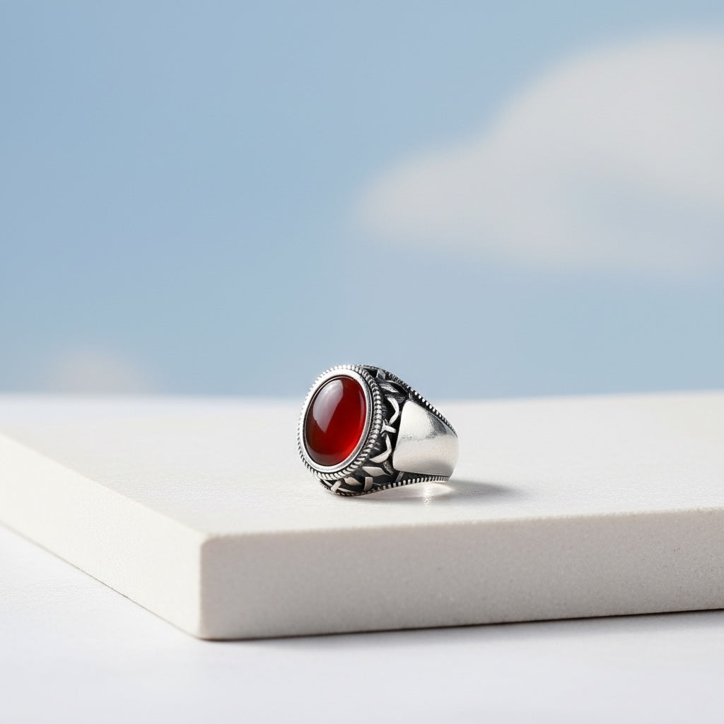 Zilveren Heren Ring Met Agaat Steen