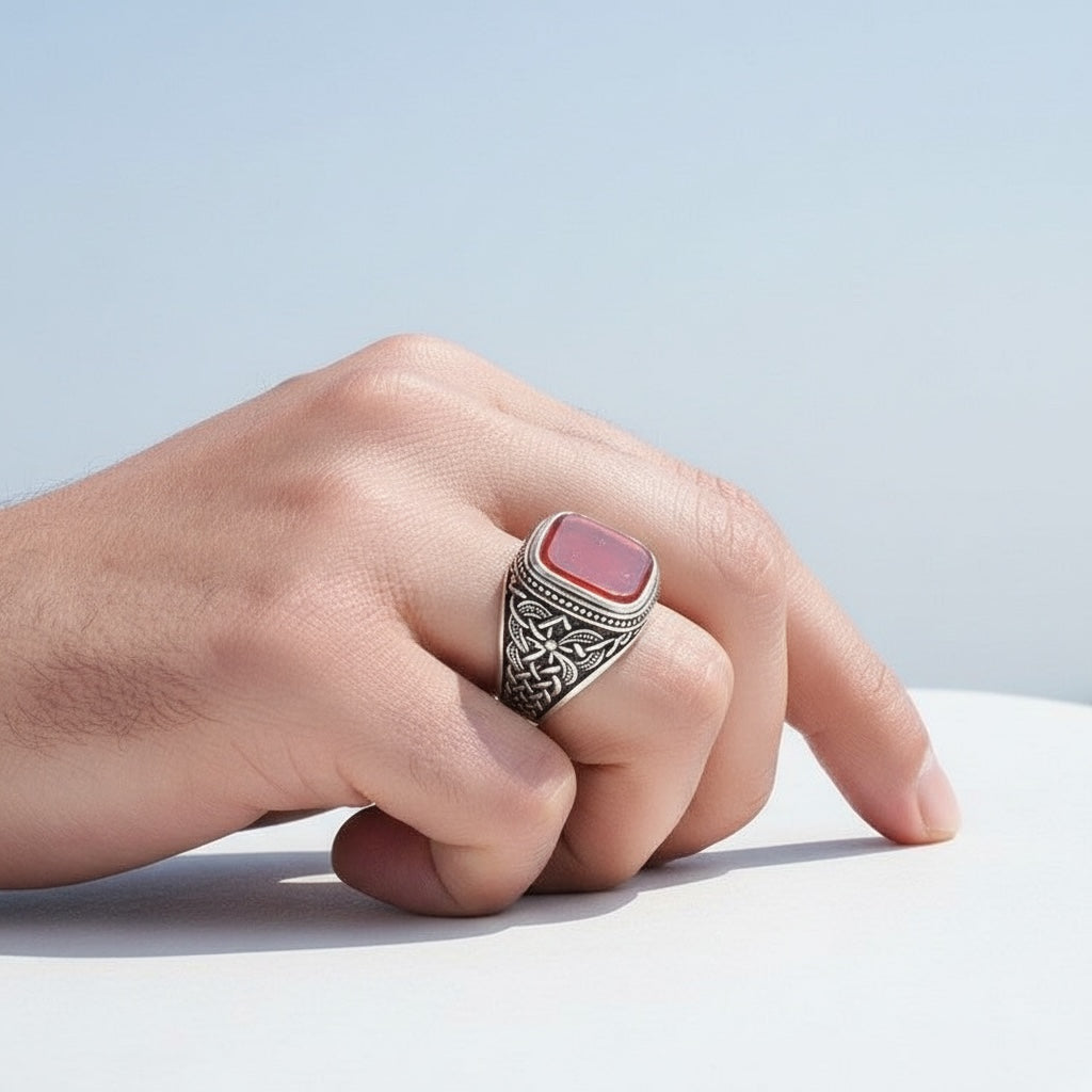 Zilveren Heren Ring Met Agaat Steen