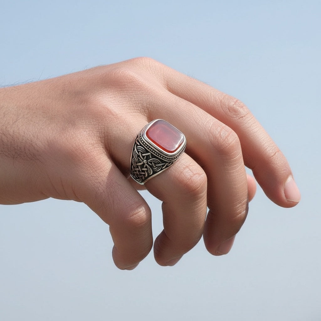Zilveren Heren Ring Met Agaat Steen