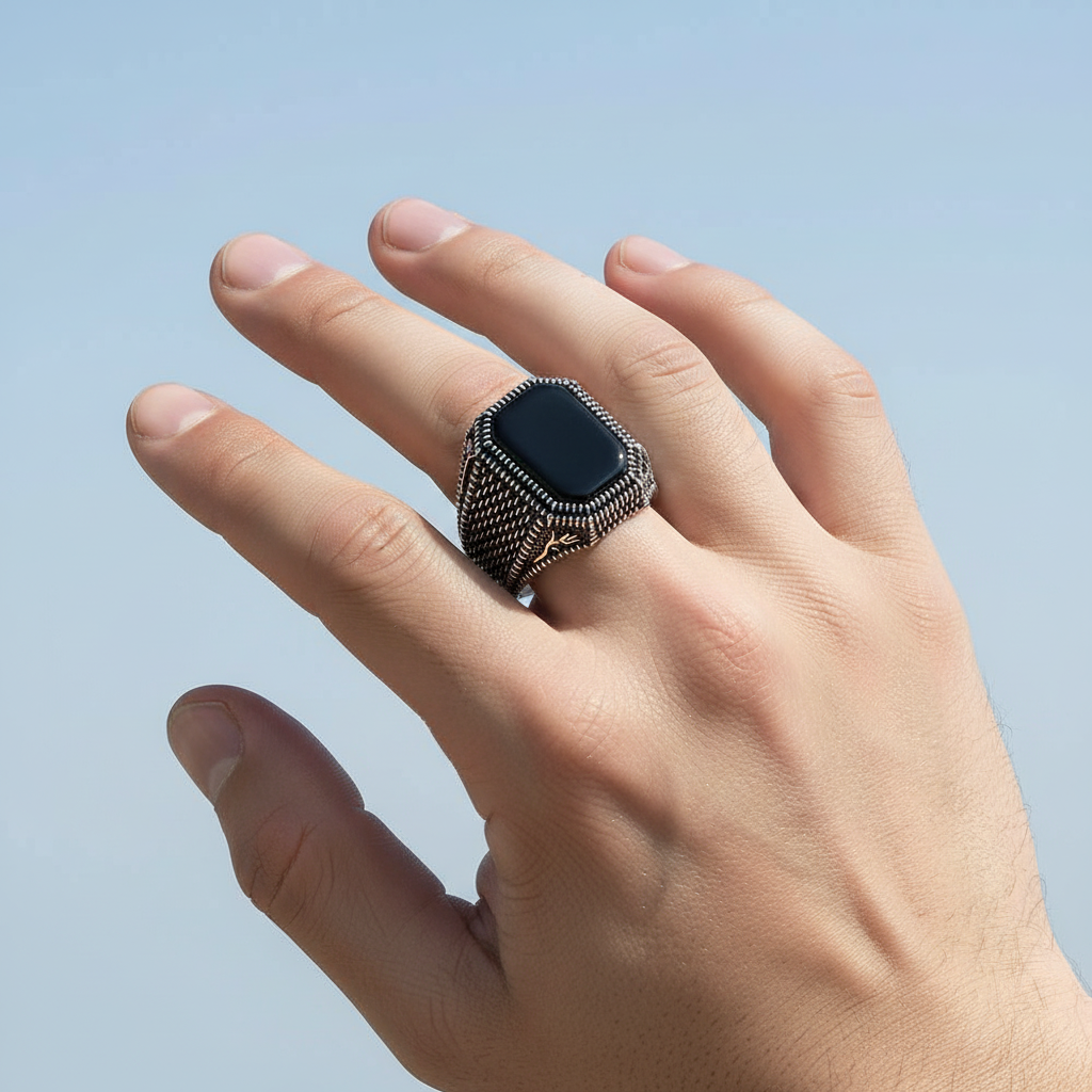 925 Zilveren Herenring Met Onyx Steen LMR140