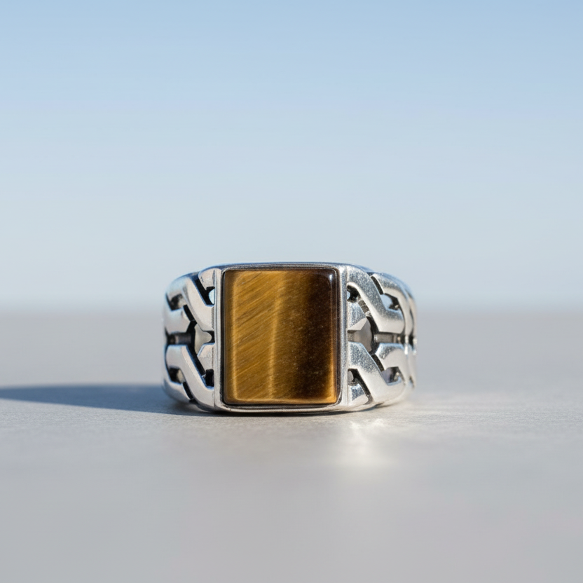 925 Zilveren Herenring Met Tijgeroog Steen LMR263