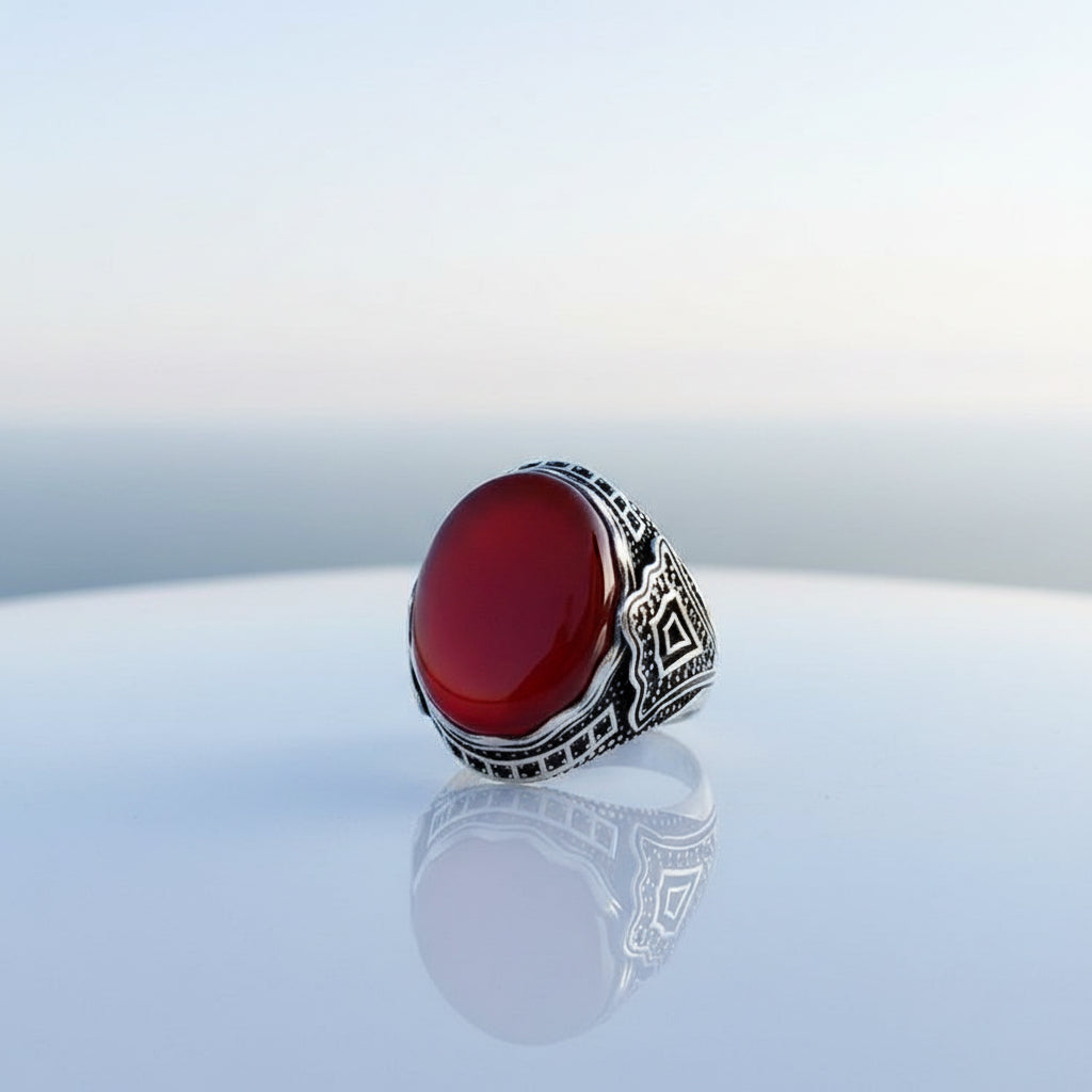 Zilveren Heren Ring Met Agaat Steen