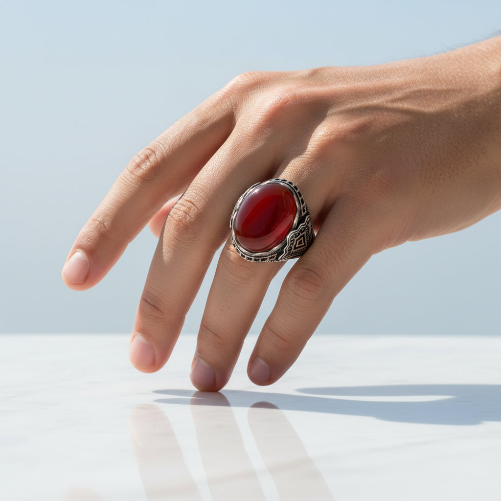 Zilveren Heren Ring Met Agaat Steen