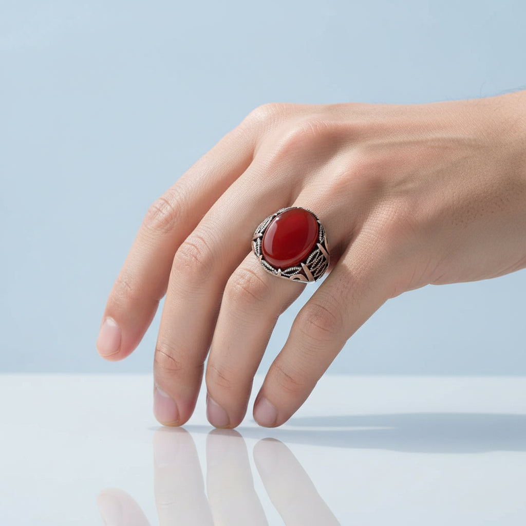 Zilveren Heren Ring Met Agaat Steen