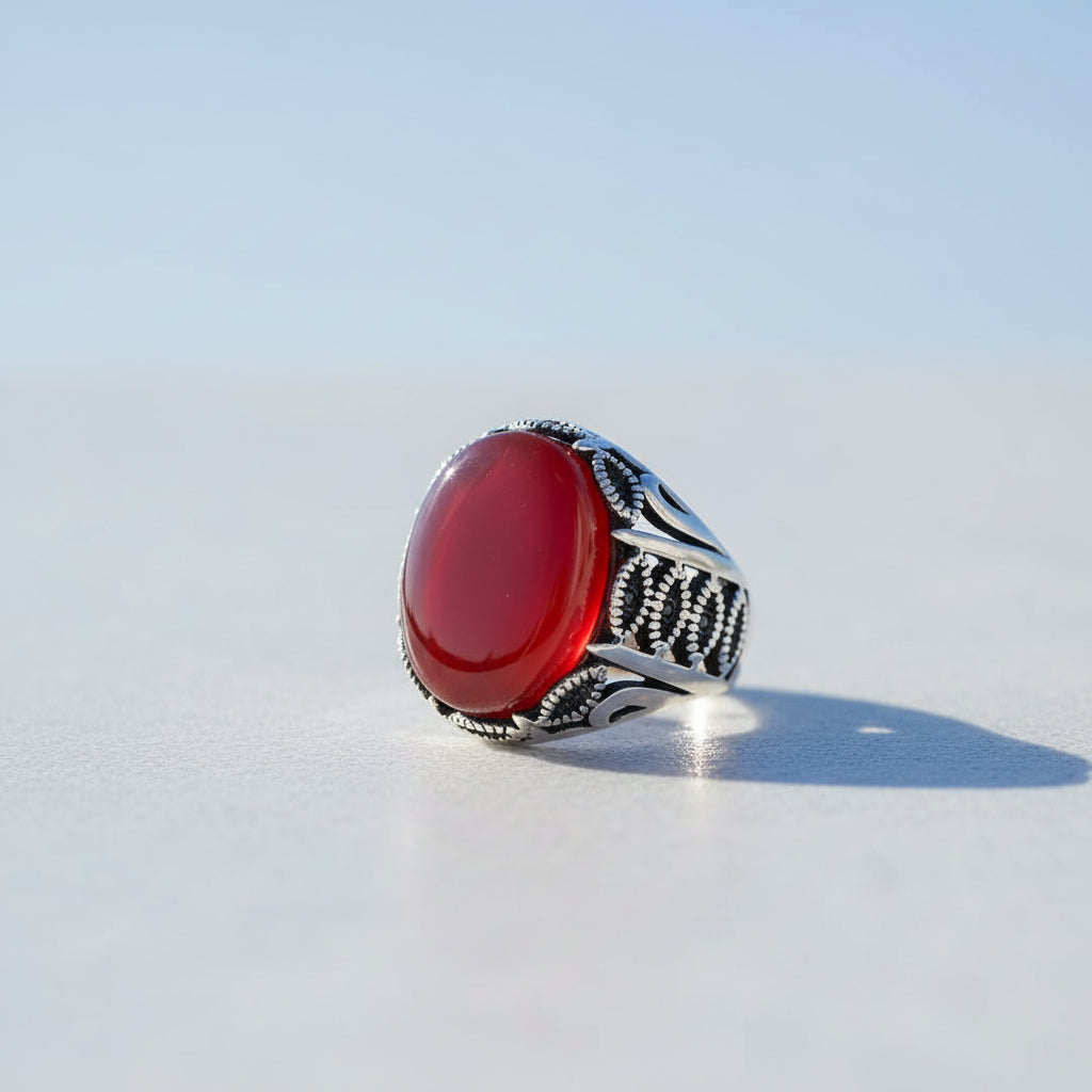Zilveren Heren Ring Met Agaat Steen