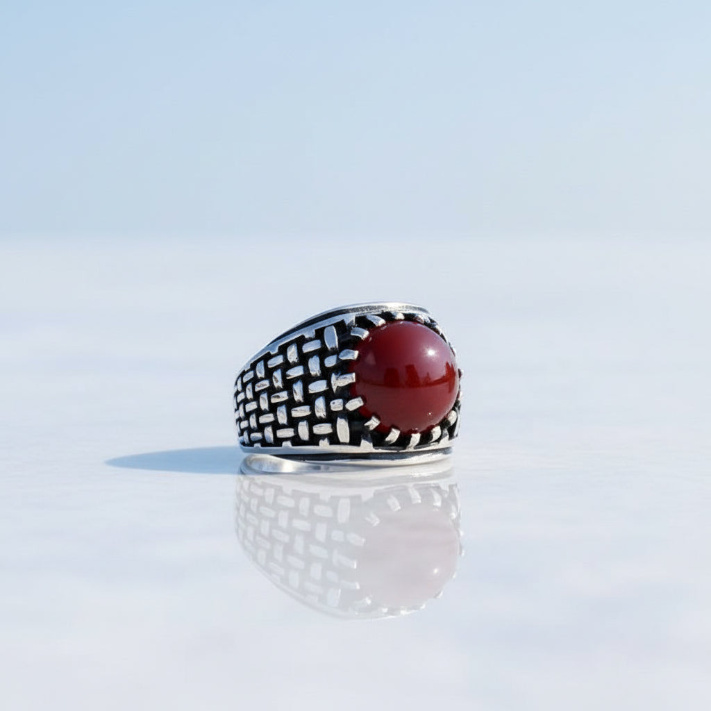 Zilveren Heren Ring Met Agaat Steen